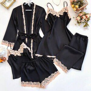 5pcs Set Silk Camisole, Shorts, Pants, Robe, and Nightgown - NWT